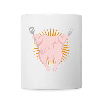 Rohes Hänchen mit Grillbesteck-Lustiges Grillmotiv - Tasse - Weiß - Vorne