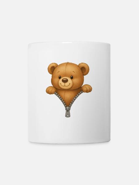 Teddybär mit Reißverschluss - Süßes Bärchen - Tasse - Weiß