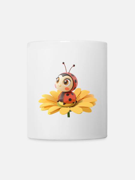 Süßer Marienkäfer auf einer Blume - Tasse - Weiß