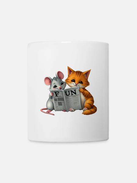 Cute cat and mouse couple in newspaper layout - Mug - white