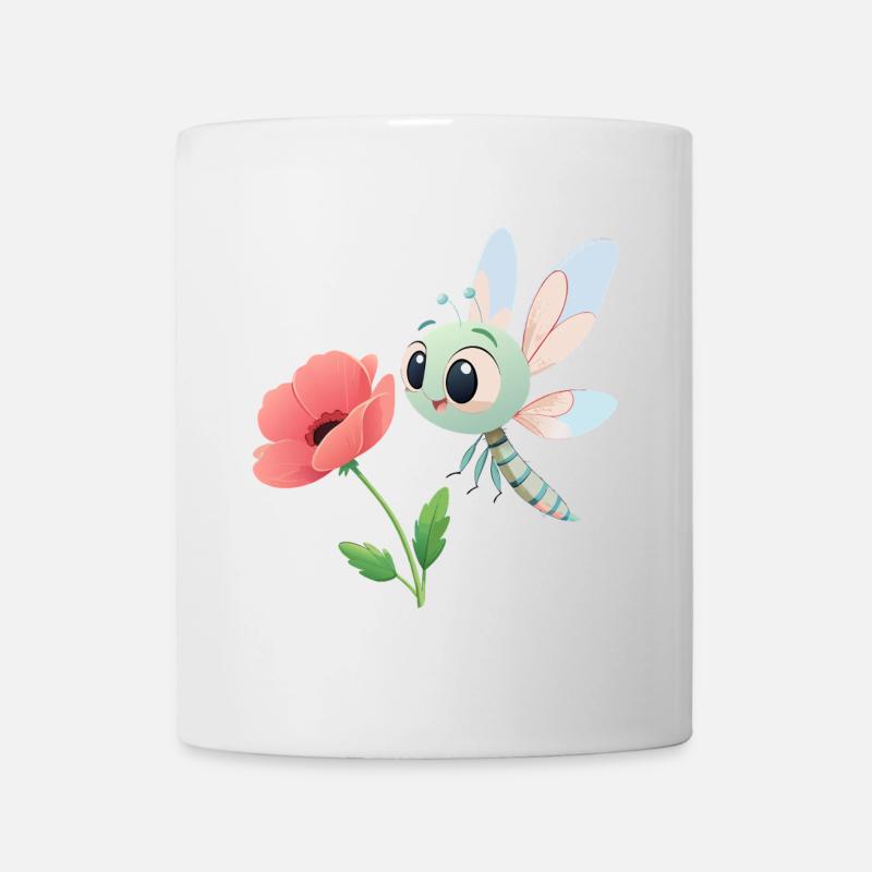Baby Bunte Libelle in der Nähe einer Blume (v02) - Tasse - Weiß