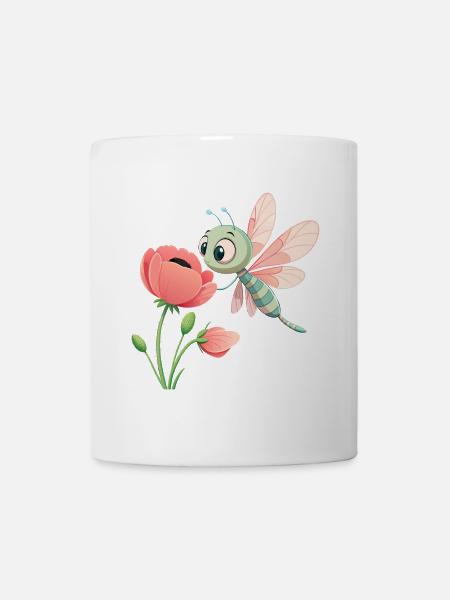 Bébé libellule colorée proche d'une fleur (v03) - Kop/krus - hvid
