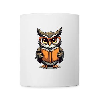 Cute owl with glasses on book - Mug - white - Front