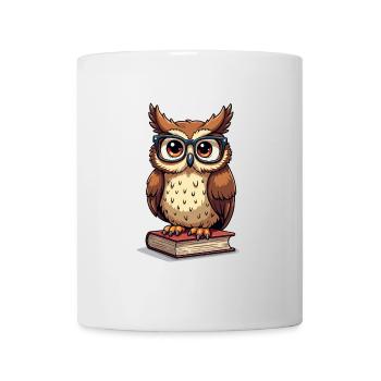 Cute owl with glasses on book - Mug - white - Front