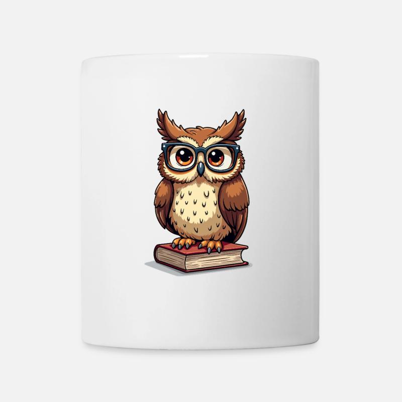 Süße Eule mit Brille auf Buch - Tasse - Weiß
