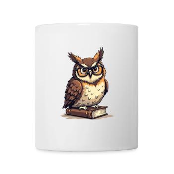 Süße Eule mit Brille auf Buch - Tasse - Weiß - Vorne