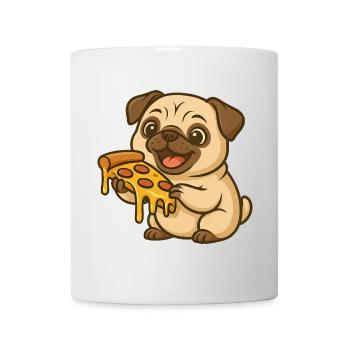 Süßer Mops Hund Cartoon Pizza Liebhaber - Tasse - Weiß - Vorne