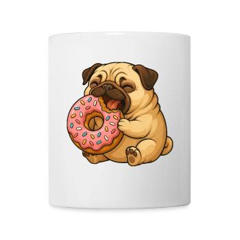 Carlin mignon avec beignet dessin animé drôle manger - Mug blanc - blanc - Devant