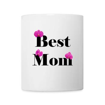 Best Mom, Black with Fuchsia Orchids - Mug - white - Front