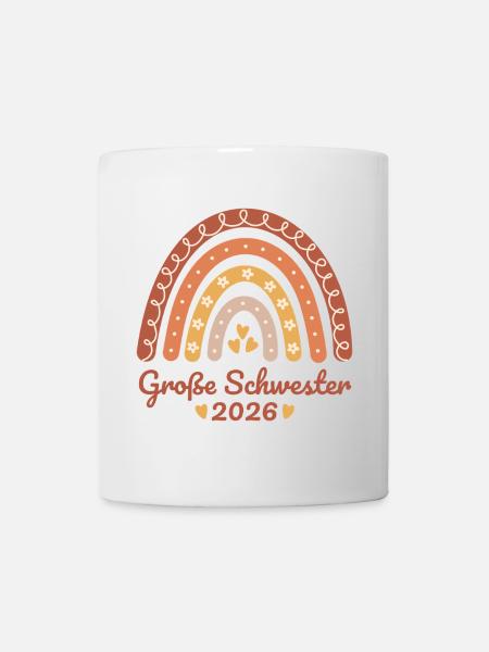 Große Schwester 2026 Regenbogen - Tasse - Weiß