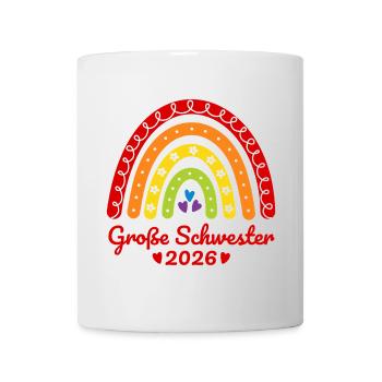 Große Schwester 2026 Regenbogen - Tasse - Weiß - Vorne