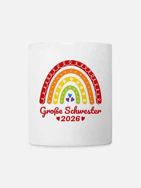 Große Schwester 2026 Regenbogen - Tasse - Weiß