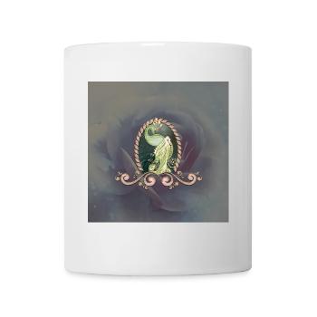 Un paon majestueux en or et vert. - Mug blanc - blanc - Devant
