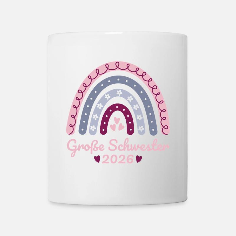 Große Schwester 2026 Regenbogen - Tasse - Weiß