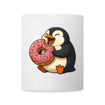 Süßer Pinguin Donut Liebhaber Cartoon Mampfen - Tasse - Weiß - Vorne