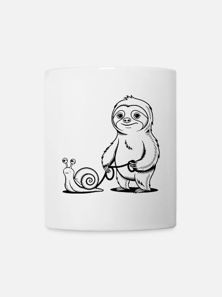 Faultier und Schnecke - Gassi gehen - Tasse - Weiß