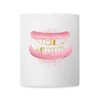 Zwei Zahnreihen mit opulenten Gold-Grills Motiv - Tasse - Weiß - Vorne