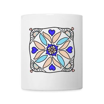 Mandala Blütenkreis in Blau Beige - Tasse - Weiß - Vorne