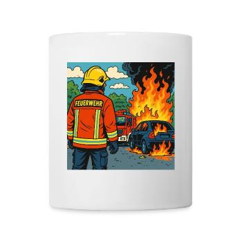 Brandbekämpfer Cartoon Einsatz - Tasse - Weiß - Vorne