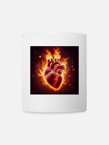 Brennendes Herz Design - Tasse - Weiß