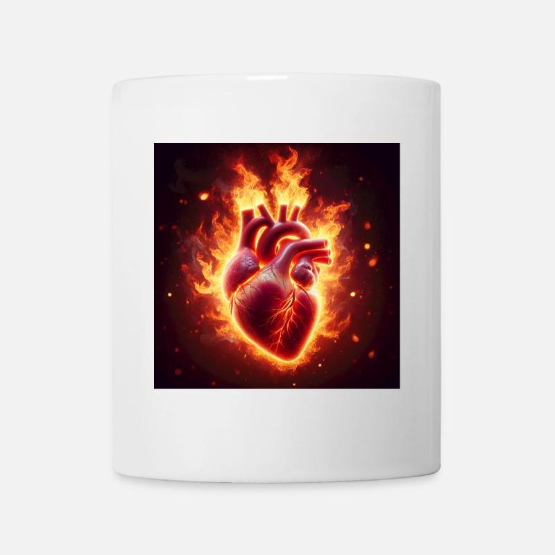 Brennendes Herz Design - Tasse - Weiß