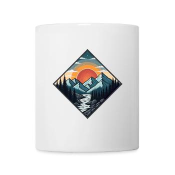 Vintage Illustration Mountains by Sunset in Forest - Mug - white - Front