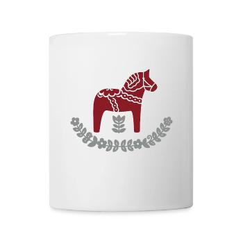 Dala Pferd mit Blumenbogen – Nordic Folk Design - Tasse - Weiß - Vorne