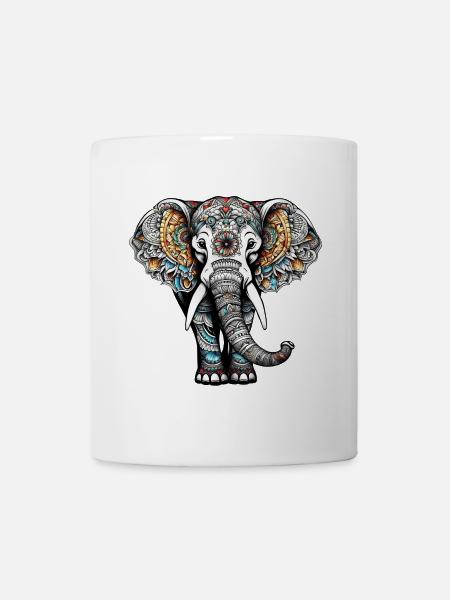 Éléphant coloré dans le style de tatouage - Mug blanc - blanc