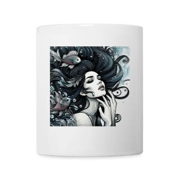 Meerjungfrau Nixe lange Haare Art Nouveau Geschenk - Tasse - Weiß - Vorne