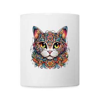 Cat in colorful tattoo style - Mug - white - Front