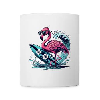 Flamant rose surfeur avec style - Mug blanc - blanc - Devant