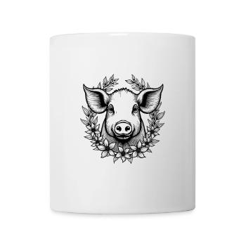 Schweinkopf mit Blumenkranz – Florales Tierdesign - Tasse - Weiß - Vorne