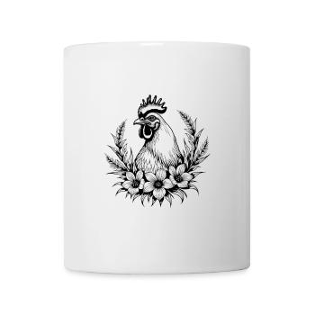 Coq avec couronne de fleurs - Illustration détaillée - Mug blanc - blanc - Devant