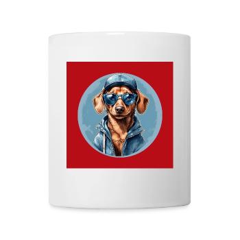 Teckel Teckel avec lunettes de soleil et sweat à capuche - Mug blanc - blanc - Devant