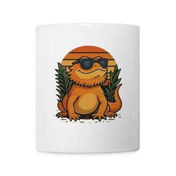Coole Bartagame vor Retro-Sonnenuntergang – Reptil - Tasse - Weiß - Vorne