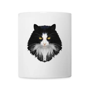 Katze schwarz-weiß, langhaarig, verschenken - Tasse - Weiß - Vorne