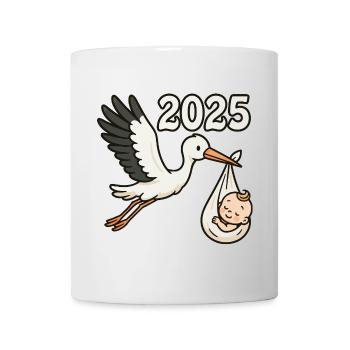 Storch mit Findelkind im Schnabel 2025 - Tasse - Weiß - Vorne
