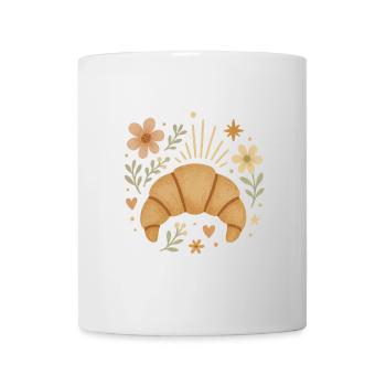 Süßes Croissant & Blumen - Boho Frühstücksdesign - Tasse - Weiß - Vorne