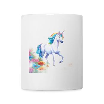 Licorne gracieuse avec crinière arc-en-ciel dans la mer en fleurs - Mug blanc - blanc - Devant