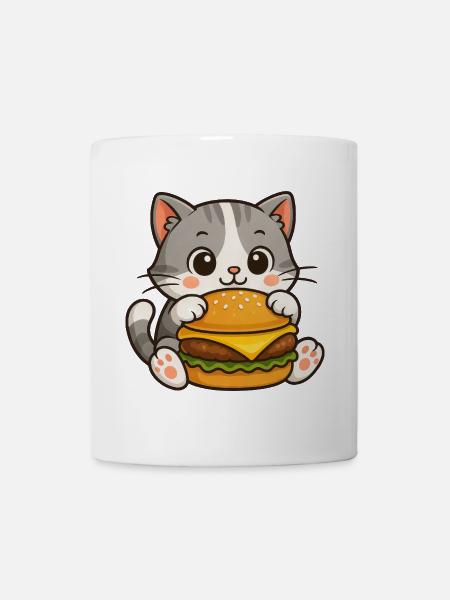Chat si mignon hamburger restauration rapide nourriture de dessin animé - Mug blanc - blanc