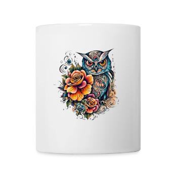 Mystische Eulen mit Blumen im Tribal-Stil - Tasse - Weiß - Vorne