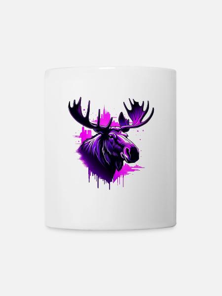 Neon Abstract Moose with City Background - Mug - white