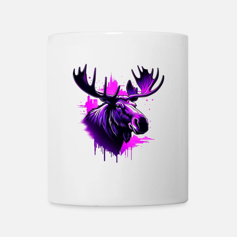 Neon Abstrakter Elch mit Stadt-Hintergrund - Tasse - Weiß