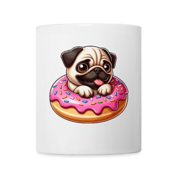 Carlin mignon avec beignet dessin animé amoureux des chiens - Mug blanc - blanc - Devant