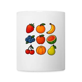 Colorful selection of fresh fruits in cartoon style - Mug - white - Front