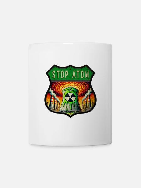 Stop Atom Wappen Design - Tasse - Weiß