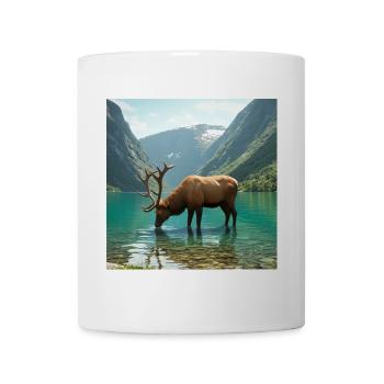 Cerfs des Alpes au bord du lac tranquille - Mug blanc - blanc - Devant