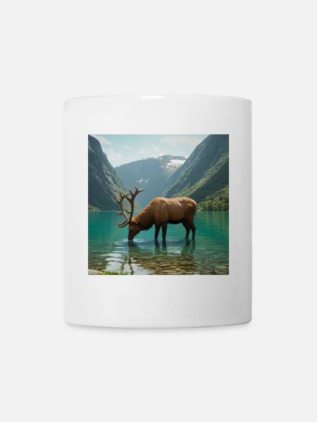 Alpenhirsch am ruhigen See - Tasse - Weiß