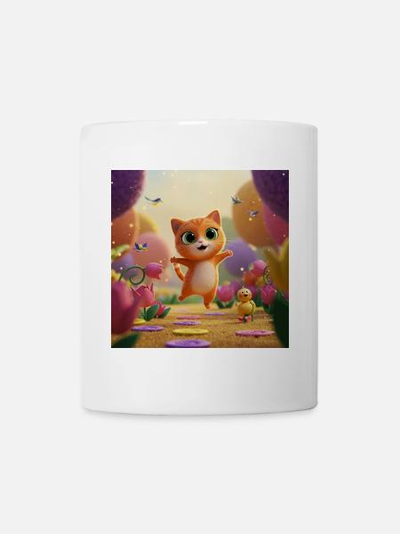 Kitten jumps through the kingdom of flowers - Mug - white