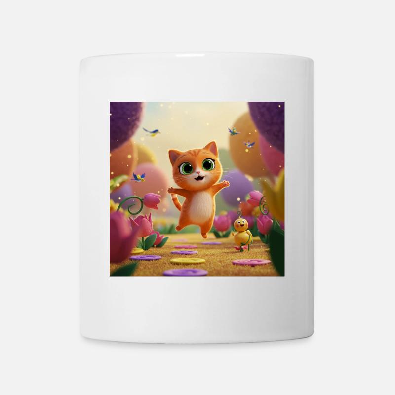 Le chaton saute à travers le royaume des fleurs - Mug blanc - blanc